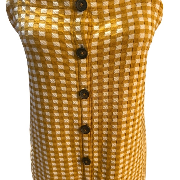 Madewell Gingham Mini Dress XS Mustard Yellow Button Front - Picture 3 of 8